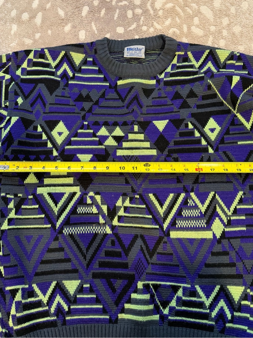 Men's meister Geometric Crewneck Sweater Purple Lime ski wool blend vtg aztec